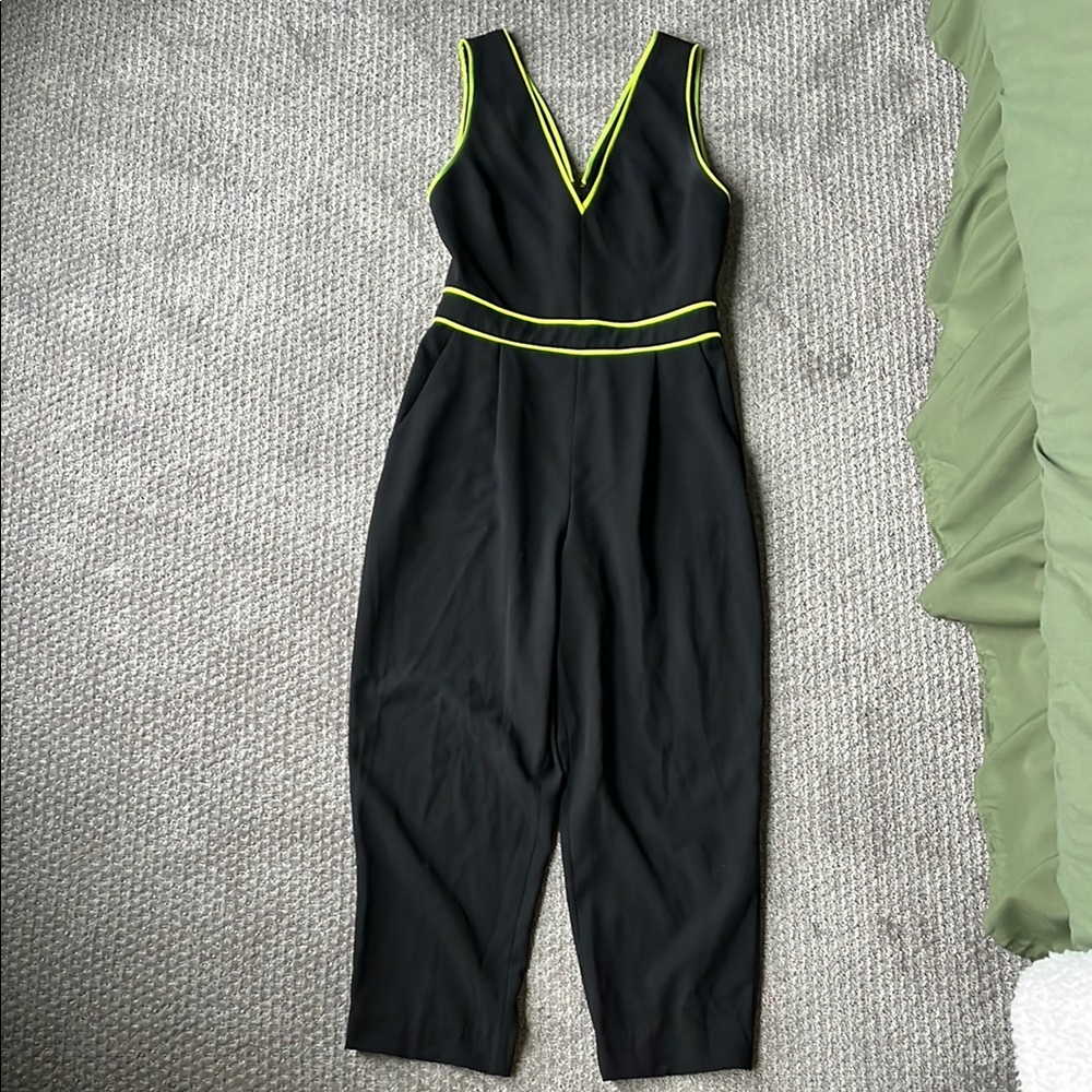 Alice + Olivia Black and Yellow Trim Jumpsuit